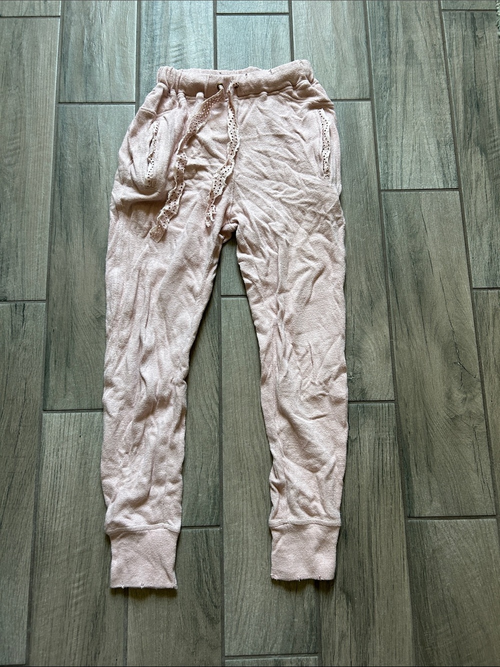 LoveShackFancy Blush Pink Lace-Trim Jogger Pants